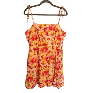 Old Navy Floral Linen Blend Tie Strap Mini Dress Pink Orange Yellow XL Summer